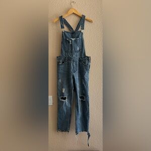 Distressed Cropped Overalls - size small